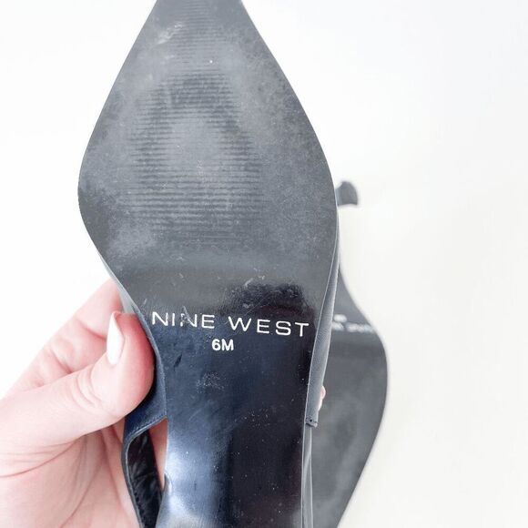 Nine West Womens Leather Square Toe Stiletto Heel Slingback Sandals Black Sz 6M - Picture 6 of 9